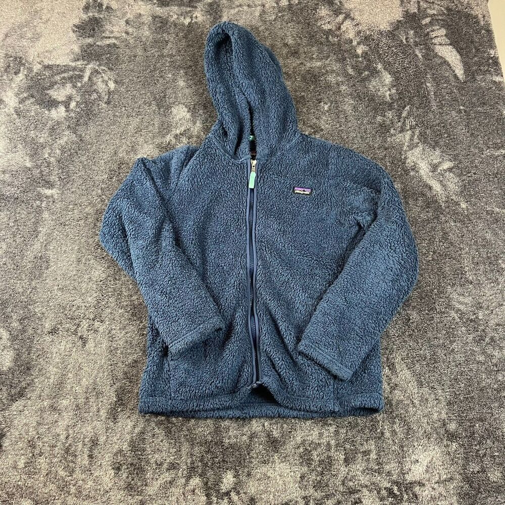 Patagonia Fleece Hooded Full Zip Girls Jacket XL(14) Blue Outdoor Pockets